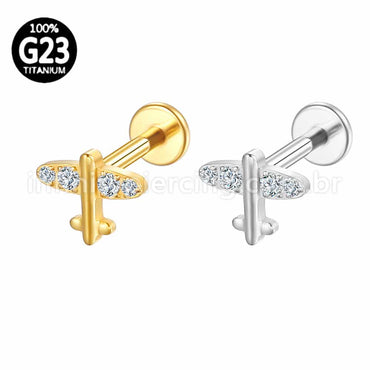 Piercing Labret Titânio Avião Zircônia Cravejada
