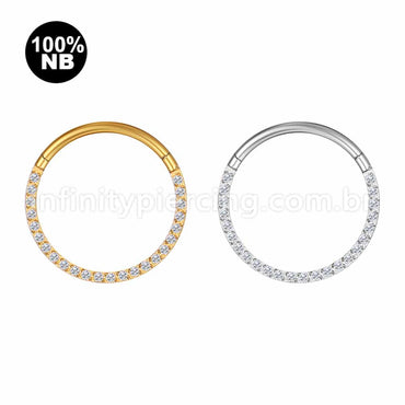 Piercing Argola Nióbio Segmento Articulado Frontal Zircônia Cravejada