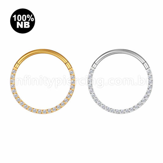 Piercing Argola Nióbio Segmento Articulado Frontal Zircônia Cravejada