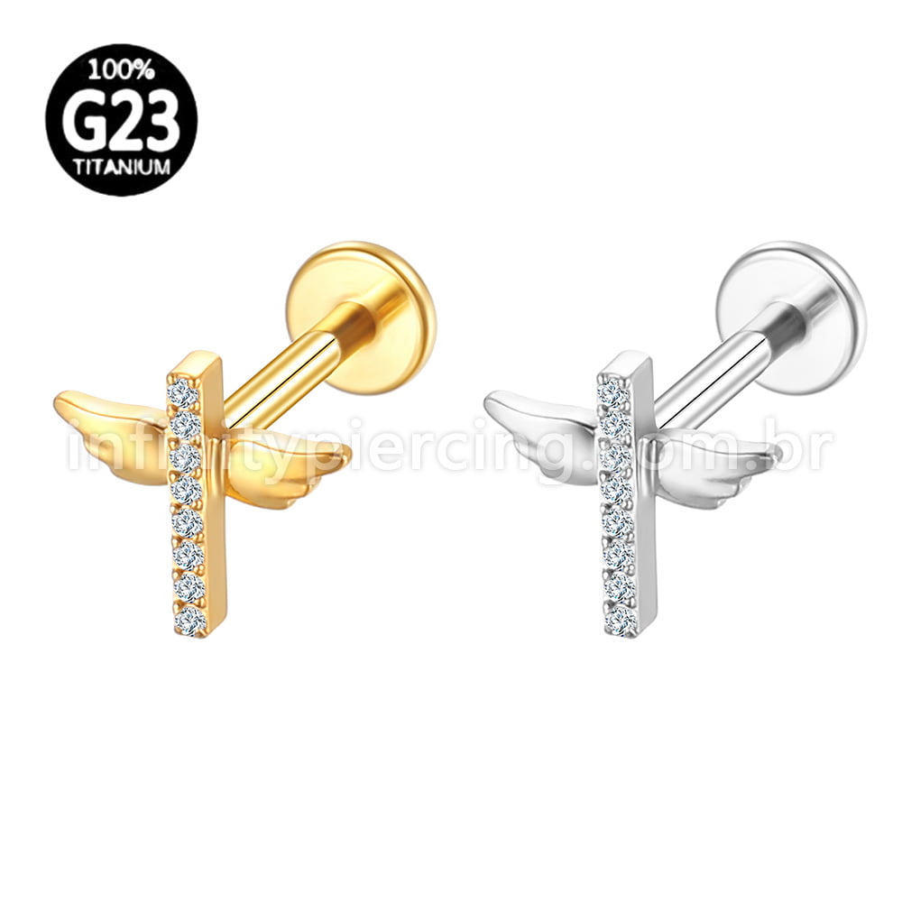 Piercing Labret Titânio Asas Com Zircônia Cravejada