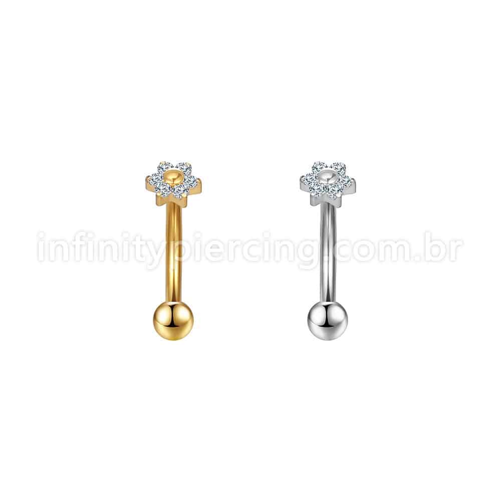 Piercing Minibarbell Curvo Aço Cirúrgico Flor Zircônia