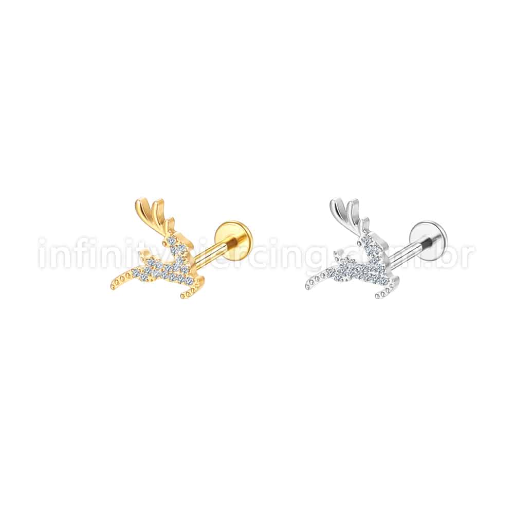 Piercing Labret Aço Cirúrgico Cervo Zircônia