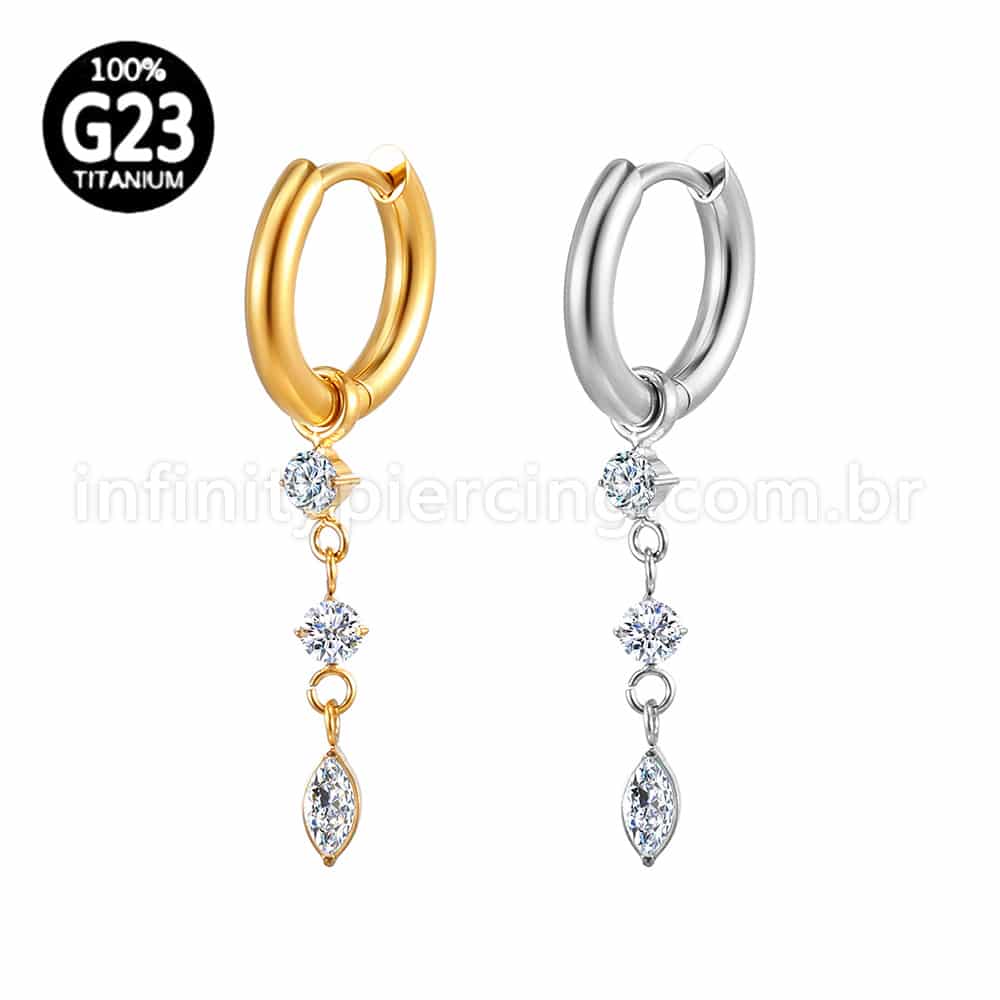 Piercing Argola Titânio Com Pingente Zircônia Cravejada