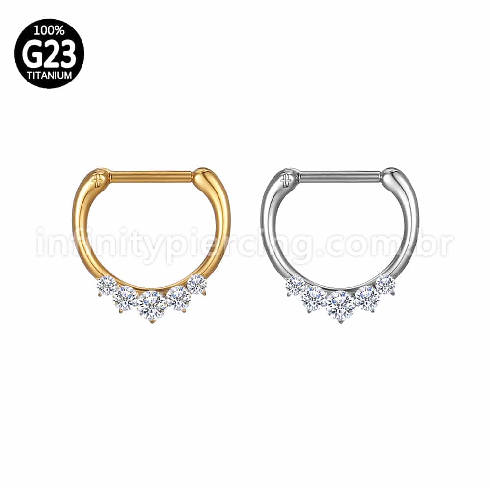 Piercing Meia Argola Titânio Segmento Articulado Detalhes Zircônia
