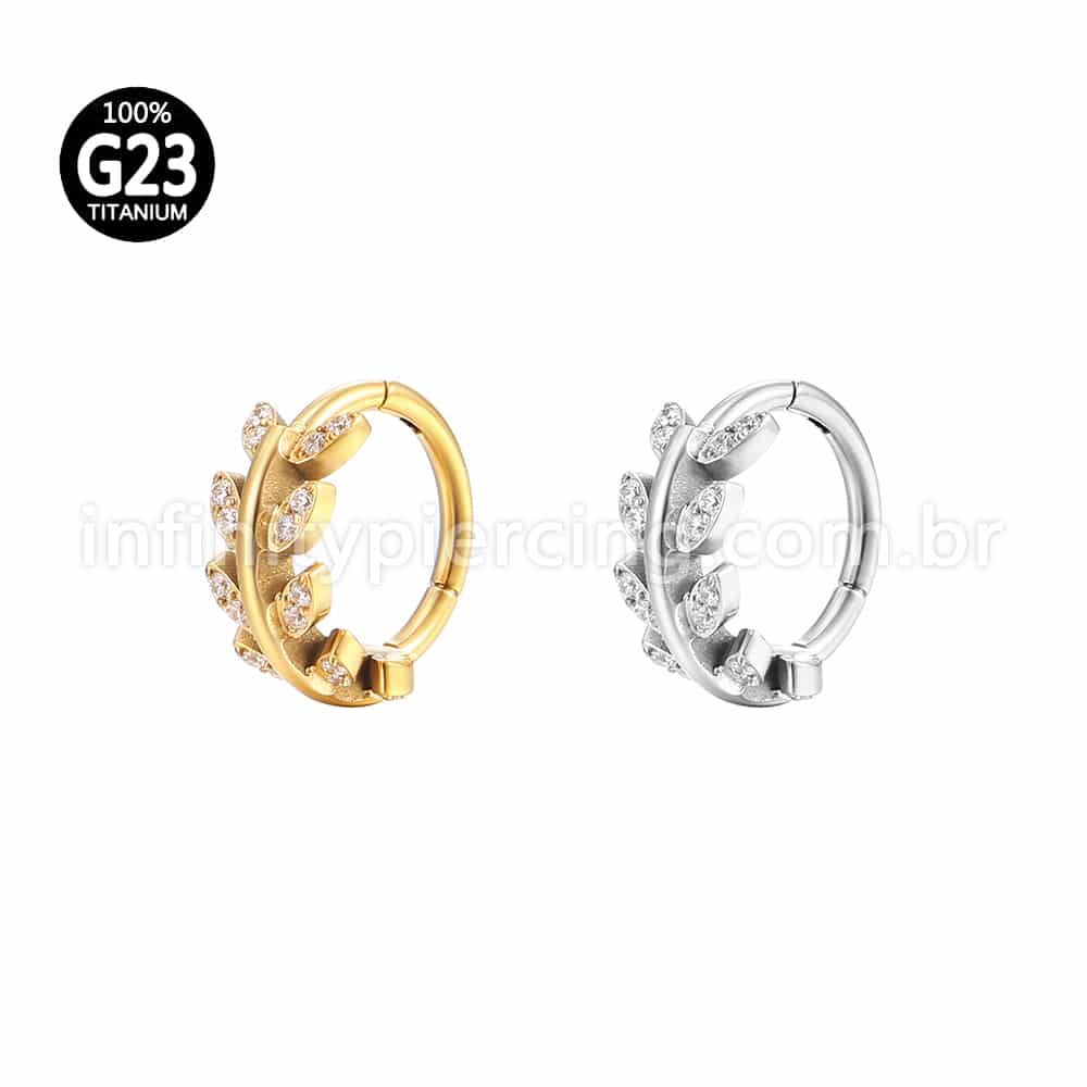 Piercing Argola Titânio Segmento Articulado Folhas Zircônia