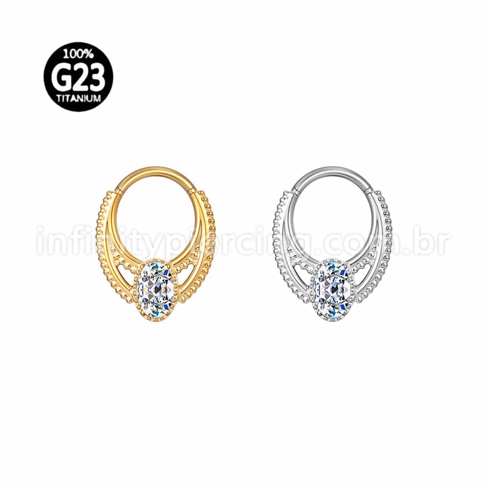 Piercing Argola Titânio Trabalhada / Zircônia