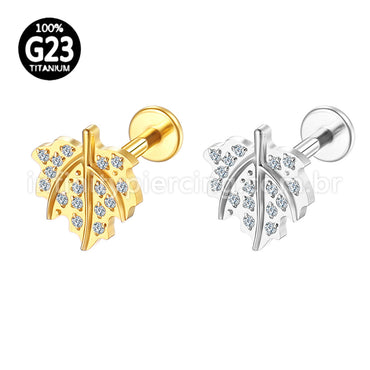 Piercing Labret Titânio Folha Zircônia Cravejada
