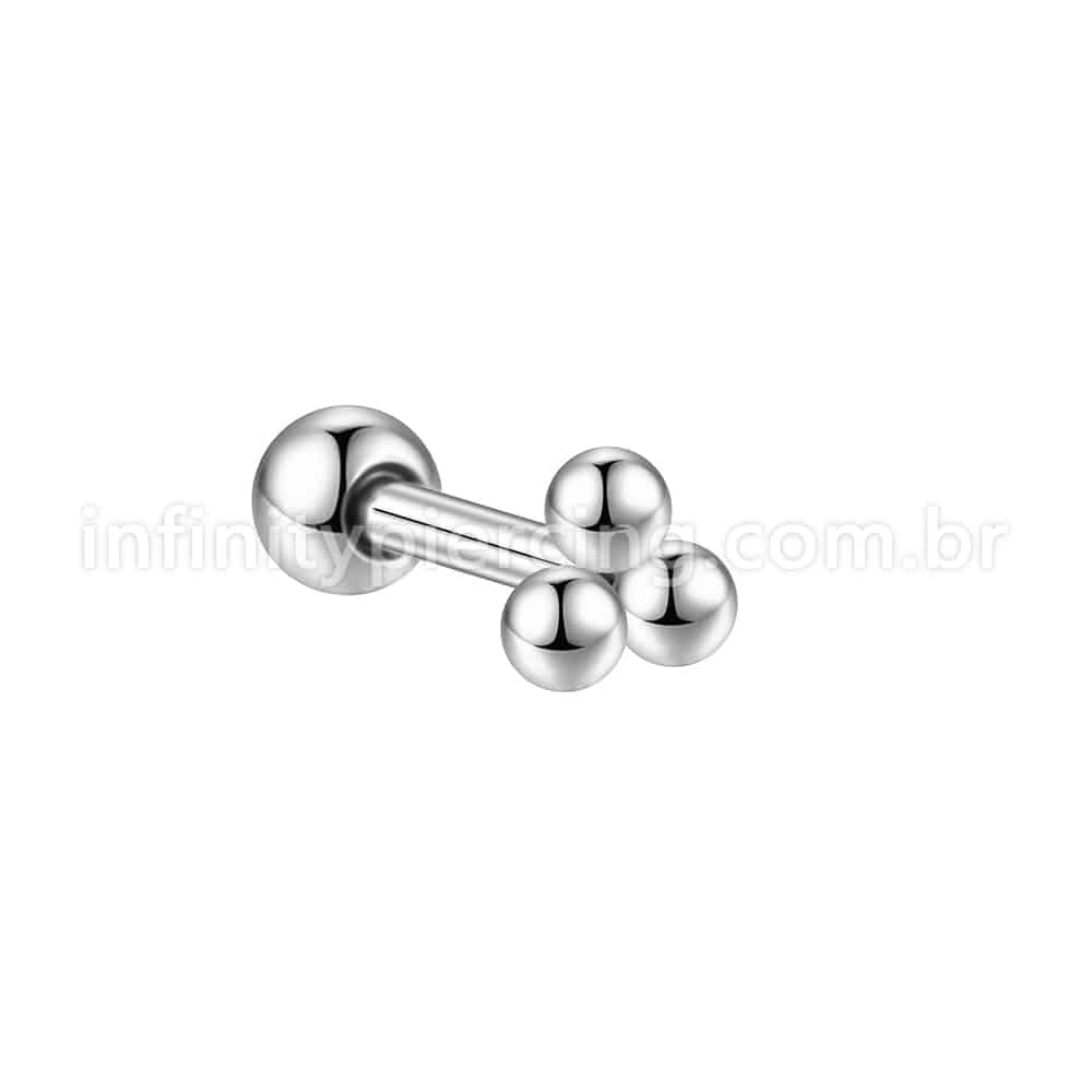 Piercing MiniBarbell três Bolinhas Aço Cirúrgico