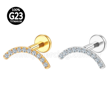 Piercing Labret Titânio Curvo Zircônia Cravejada