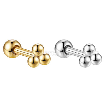 Piercing MiniBarbell três Bolinhas Aço Cirúrgico