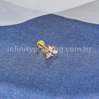 Piercing Labret Titânio Triangulo/Trinity Zircônias Cravejadas