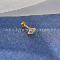Piercing Labret Titânio Oval 4 Zircônias
