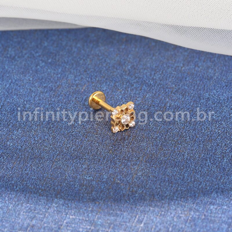 Piercing Labret Titânio Quadrada 5 Zircônias