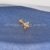 Piercing Labret Titânio Quadrada 5 Zircônias