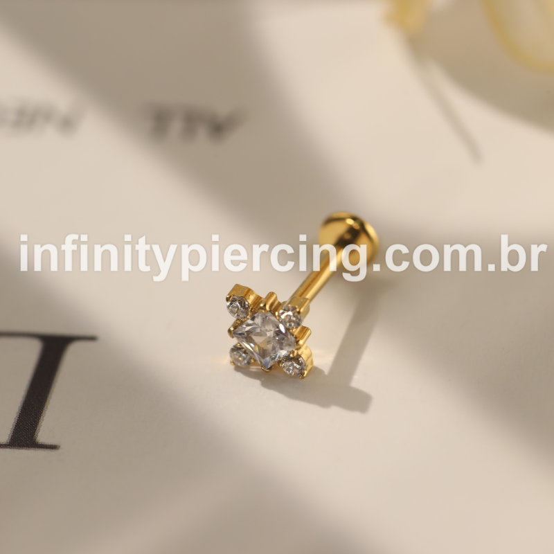 Piercing Labret Aço Cirúrgico 5 Zircônias