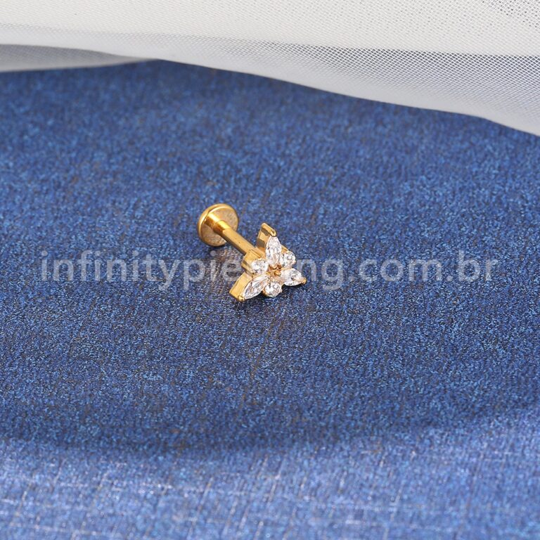 Piercing Labret Titânio Triângulo Zircônias Cravejada