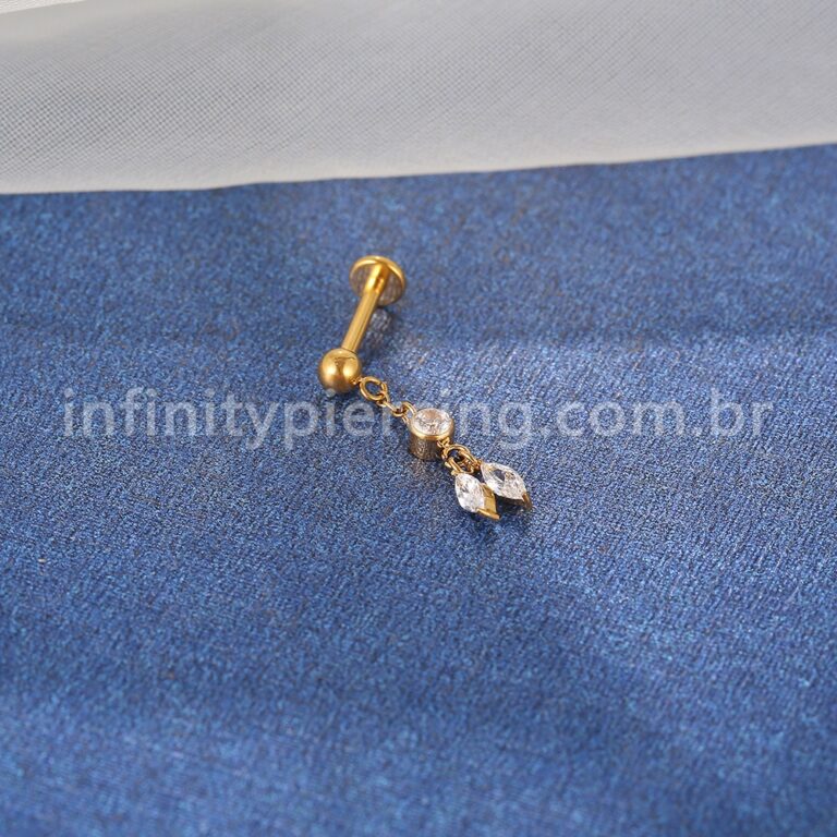 Piercing Labret Titânio Com Pingente Zircônias Cravejada