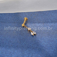 Piercing Labret Titânio Com Pingente Zircônias Cravejada