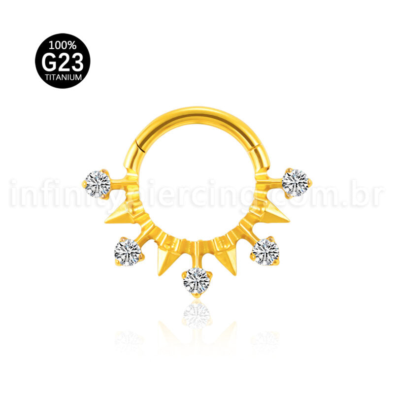 Piercing Argola Titânio Segmento Articulado Zircônia Cravejada Com Spike
