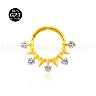 Piercing Argola Titânio Segmento Articulado Zircônia Cravejada Com Spike
