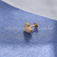 Piercing Labret Aço Cirúrgico Coração Zircônia Cravejada