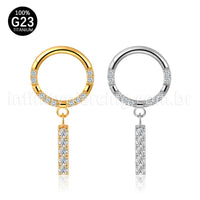 Piercing Argola Titânio Zircônia Frontal Com Pingente Barra