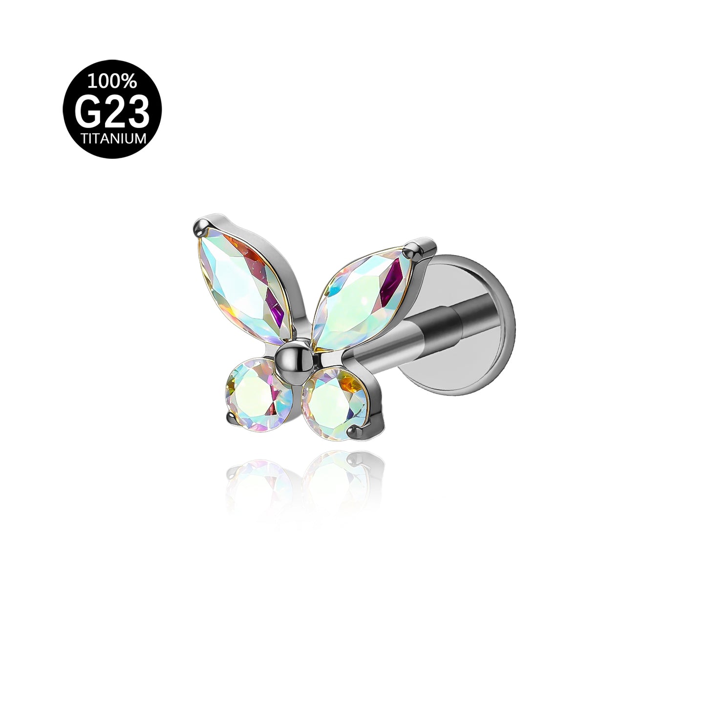 Piercing Labret Titânio Borboleta Zircônia Cravejada