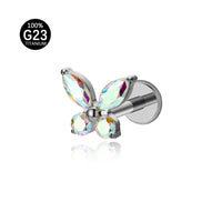 Piercing Labret Titânio Borboleta Zircônia Cravejada
