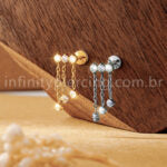 Piercing Labret Titânio Zircônia Cravejada Com Corrente