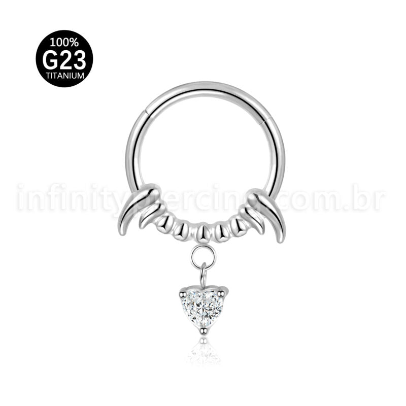 Piercing Argola Titânio Segmento Articulado Presas Com Pingente De Coração
