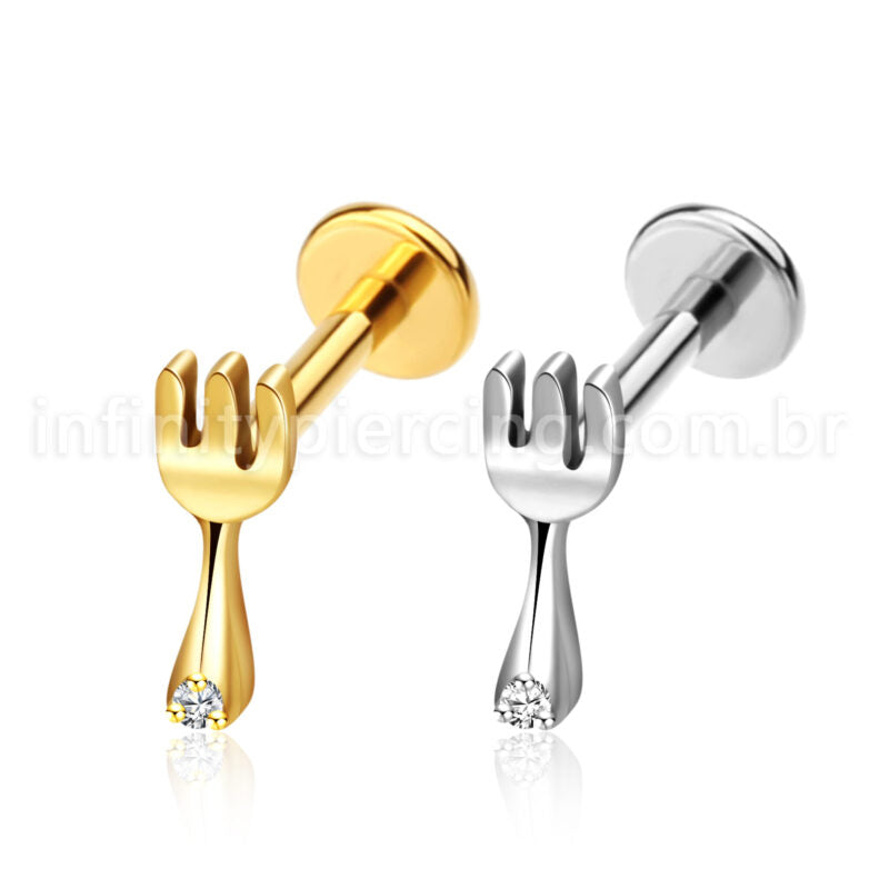 Piercing Labret Aço Cirúrgico Garfo Zircônia