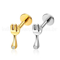 Piercing Labret Aço Cirúrgico Garfo Zircônia