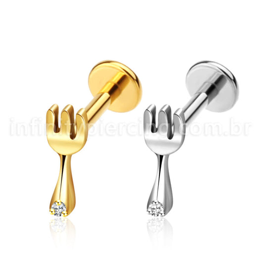 Piercing Labret Aço Cirúrgico Garfo Zircônia