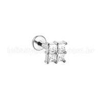 Piercing Labret Aço Cirúrgico Zircônia Cravejada Quadrada