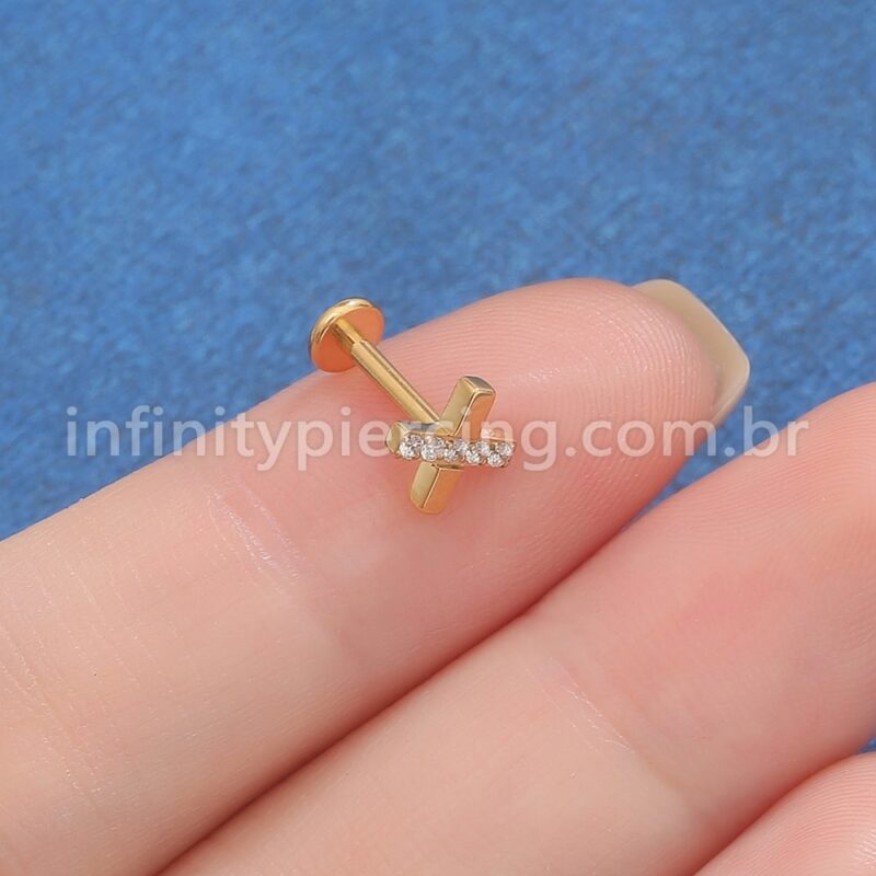 Piercing Labret Aço Cirúrgico X Zircônia Cravejada