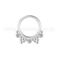 Piercing Argola Segmento Articulado Aço Cirúrgico 3 Pedras Zircônia