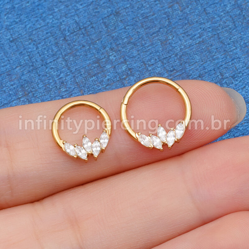 Piercing Argola Aço Cirúrgico Segmento Articulado Zircônia Cravejada