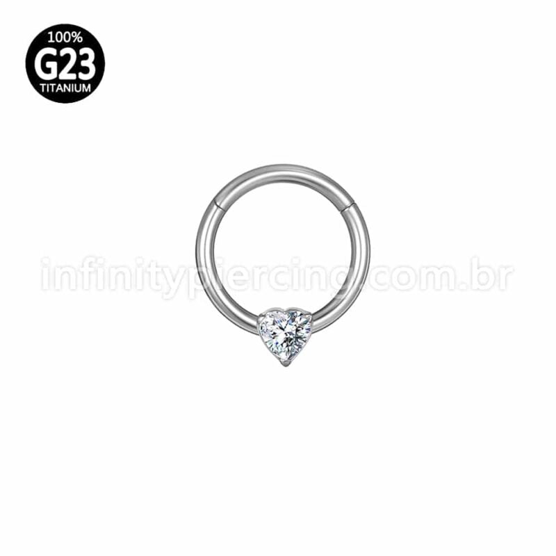 Piercing Argola Titânio Segmento Articulado Uma Zircônia Coração