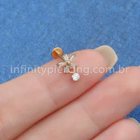 Piercing Labret Aço Cirúrgico Flor Com Pingente Zircônia Cravejada