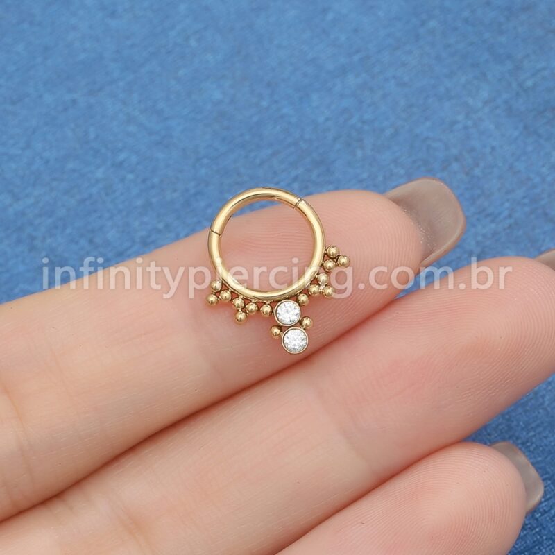Piercing Argola Titânio Segmento Articulado Indiano Zircônia Cravada
