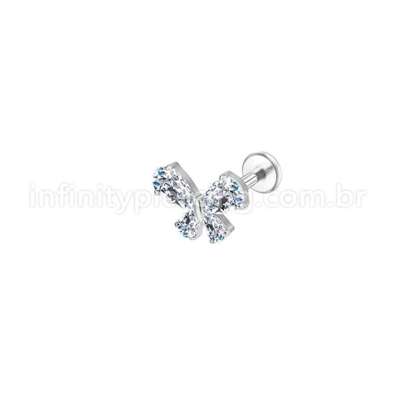 Piercing Labret Aço Cirúrgico Borboleta Zircônia