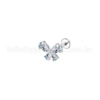Piercing Labret Aço Cirúrgico Borboleta Zircônia