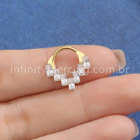 Piercing Argola Titânio Detalhes Retangulares Zircônia Cravejada