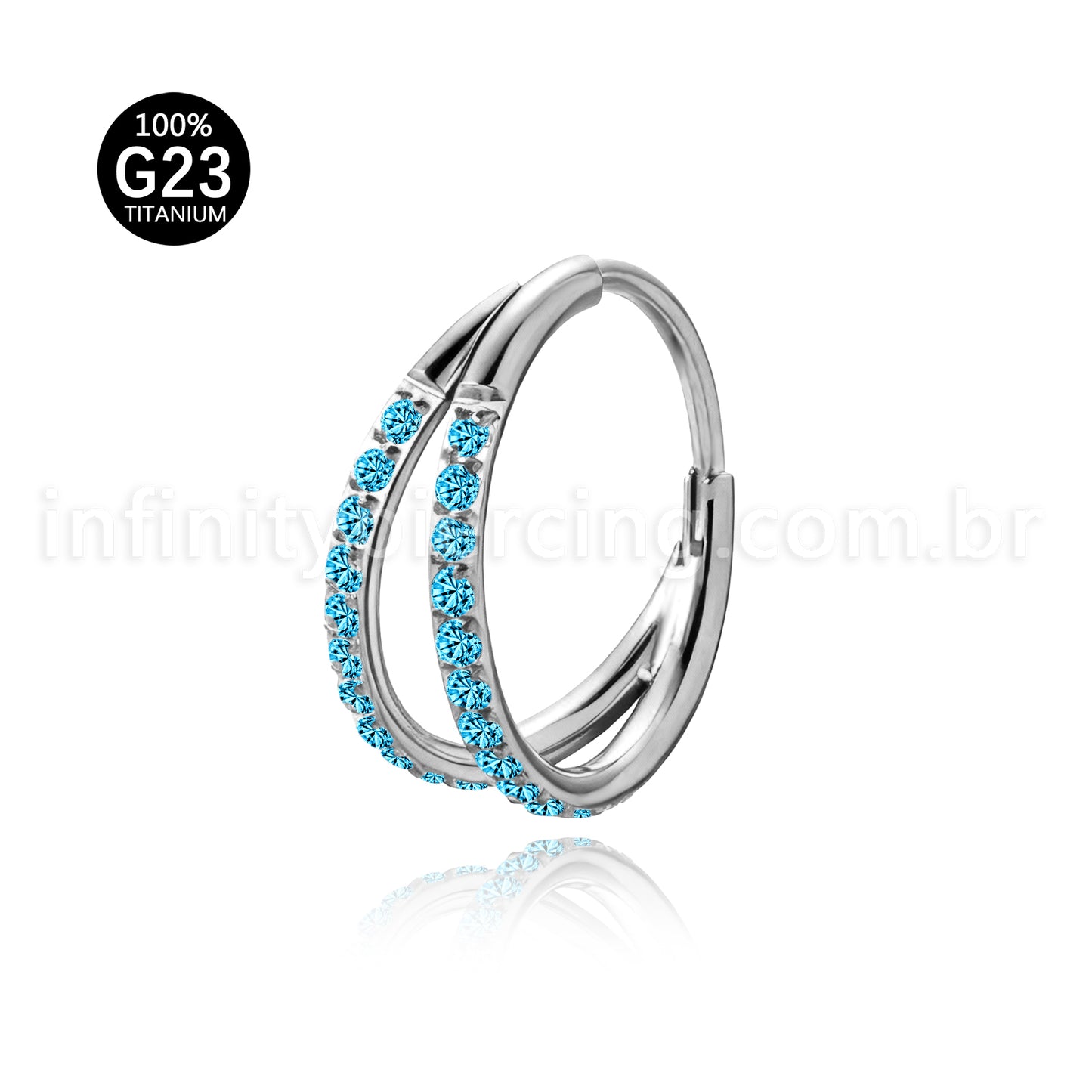 Piercing Argola Segmentada Titânio 2 Fileiras Zircônia Cravejada