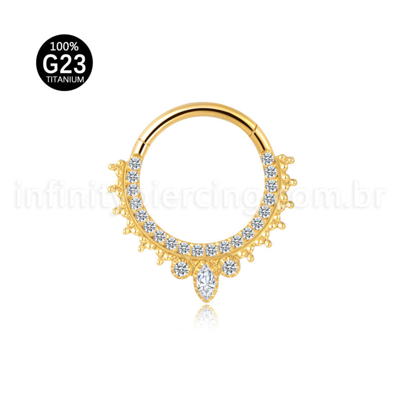 Piercing Argola Titânio Segmento Articulado Indiano Com Zircônia Cravejada