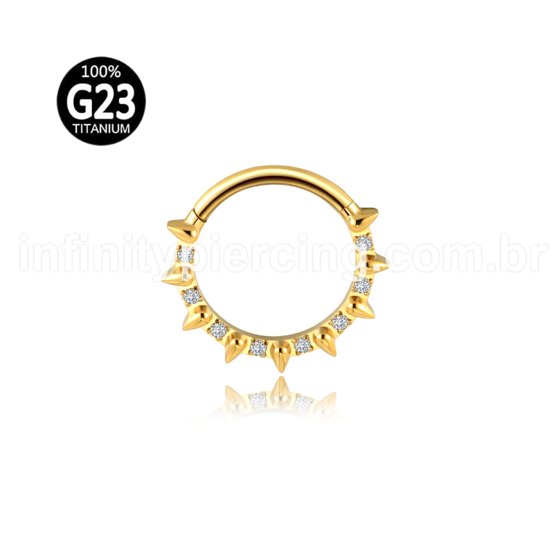 Piercing Argola Titânio Detalhe Zircônia e Spike