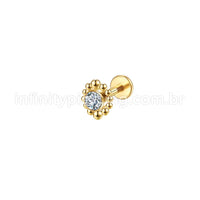 Piercing Labret Aço Cirúrgico Flor Zircônia Cravada
