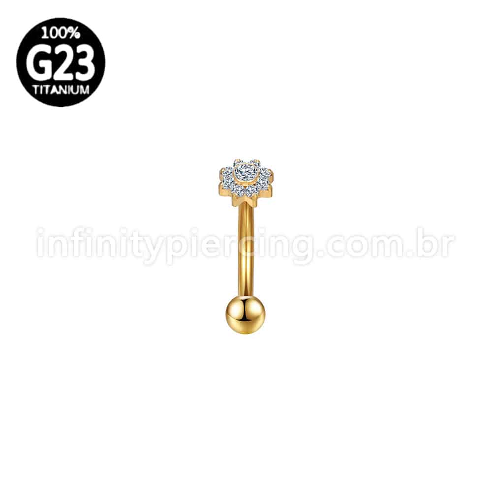Piercing Minibarbell Curvo Titânio Flor 9 Zircônias