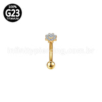 Piercing Minibarbell Curvo Titânio Flor 9 Zircônias