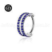 Piercing Argola Segmento Articulado Titânio 2 Fileiras Vazadas Zircônia Cravejada